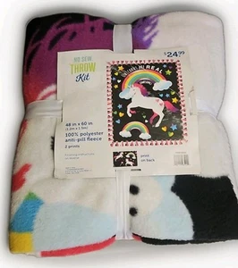 48" Wide by 60" Long Unicorn & Rainbows No Sew Fleece Blanket Kit NEW - Picture 1 of 6