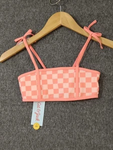 Cat & Jack Girls Checkered Bralette Tie Shoulder Straps Orange Size S 6-6X - Picture 1 of 8