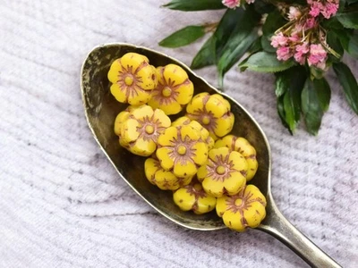 Cuentas de vidrio checo flor hawaiana caléndula opaca lavada de cobre de 10 mm 12 cuentas Foto 1 de 4