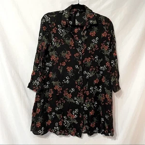 Zara Black Floral Print Button Down Shirt Tunic Womens XS Ruffled Romantic - Bild 1 von 10