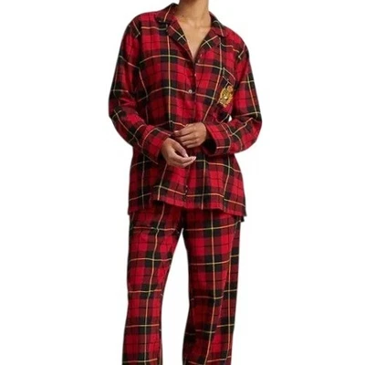 Conjunto de 2 piezas de pijama a cuadros Lauren Ralph Lauren para mujer L rojo manga larga diseñador para dormir Foto 1 de 4