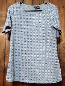 Women's New Directions Gray And Blue Design Blouse Size Medium Petite - Picture 1 of 1