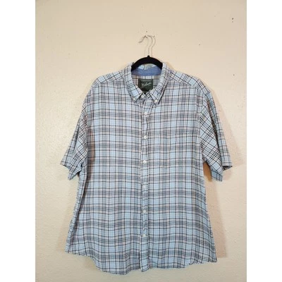 Camisa informal Woolrich para hombre azul blanca manga corta con botones a cuadros talla XL Foto 1 de 4