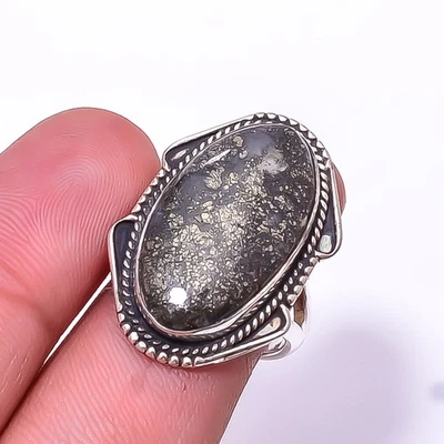 Anillo de plata de ley 925 oxidada marcasita natural S.7 R57, regalo de Navidad Foto 1 de 4