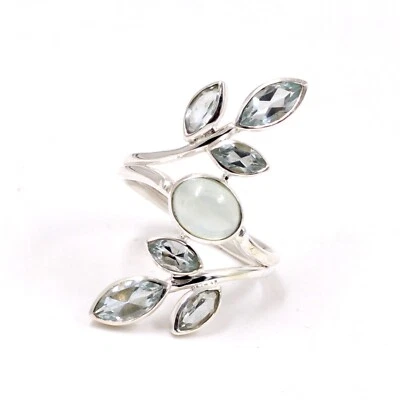 Anello Topazio Blu Calcedonio Misura 8 Argento Sterling 925 Gioielli Regalo C... - Immagine 1 di 4