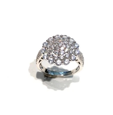 Anello Argento 925 Rodio Bianco con Zirconi Bianchi Elegante Donna Misura 14 - Immagine 1 di 3