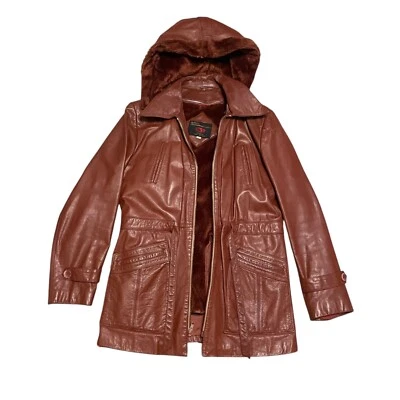 Vintage 70/80s Fantastic International of CA Leather Coat w/ Hood & Liner Sz 40 - Image 1 of 4