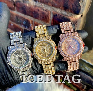 ICED BLING-ED OUT GOLD PT WOMEN COLORFUL LUXURY STYLE LAB DIAMOND FASHION WATCH - Picture 1 of 12
