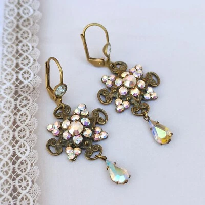 Michal Negrin Earrings Royal Victorian Revival Aurora Borealis Crystals AB Gift - Изображение 1 из 4