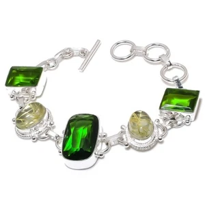 Green Peridot Gemstone Handmade 925 Sterling Silver Jwelery Bracelet Size 7-8" - Picture 1 of 1