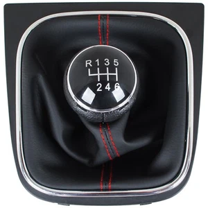 POMMEAU VITESSE SOUFFLET 6V NOIR FIL ROUGE POUR VW GOLF V MK5 VI MK6  - Afbeelding 1 van 22