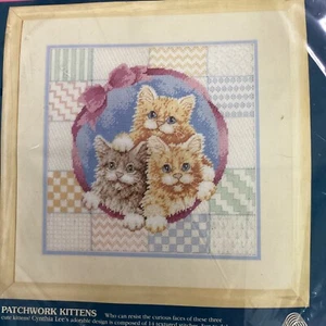 Vintage Dimensions 1991 Sunset Patchwork Kittens Needlepoint Kit 12x12 Kitties - Picture 1 of 7