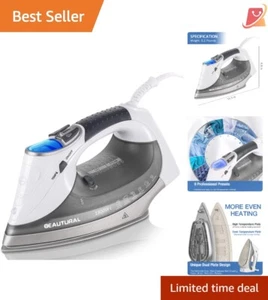 1800W Steam Iron Ceramic Coated 9 Settings Digital LCD Auto Shut-Off Gray - Picture 1 of 9