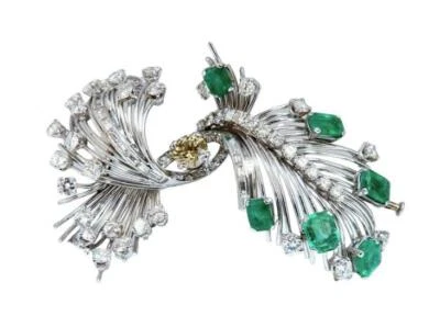 Prendedor esmeralda diamante de lujo con certificación GIA natural Platinum Estate Ref 12343** Foto 1 de 4