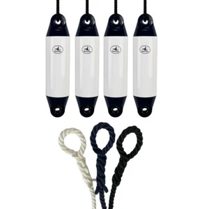 4 x HURRICANE Boat Fenders: White/ Blue PM01 - FREE SPLICED END 10MM ROPE - Picture 1 of 2