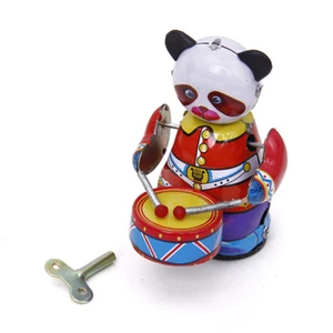 Vintage Clockwork Cartoon Panda Drummer Kids Wind-up Toys Collectables Gift - Picture 1 of 9