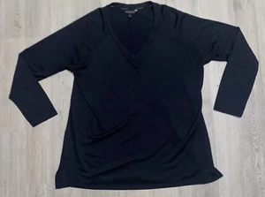 BANANA REPUBLIC Deep V-Neck Sweater Large Black Thin Premium Stretch - Picture 1 of 12