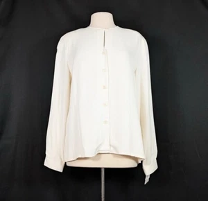 Vintage 90s Blouse Cream Silk Button Front Top Misses Size L Casual Corner New - Picture 1 of 8