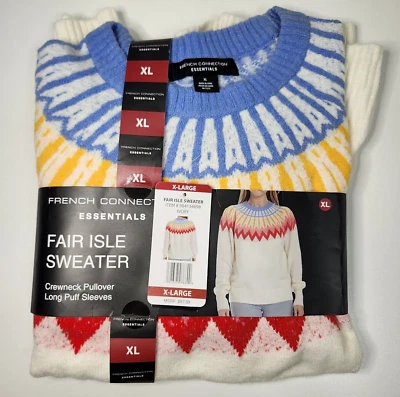 Suéter French Connection Fair Isle Marfil Colorido Cuello Redondo Pullover XL Nuevo Foto 1 de 4