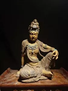 China Templo Budista Madera Antigua Tallada Guanyin Kwan Yin Diosa Buda Estatua - Imagen 1 de 11