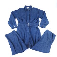 Michael Kors Women's Denim Long Sleeve Overalls Size L Button-Up Jumpsuit Blue