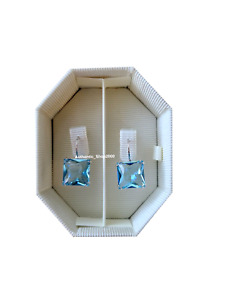 New 100% SWAROVSKI Rhodium Square Blue Crystals Millenia Drop Earrings 5619472