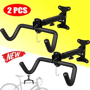 2x Bike Storage Wall Mounted Hanger Folding Hook Bicycle Rack Garage Tool Stand - Picture 1 of 11