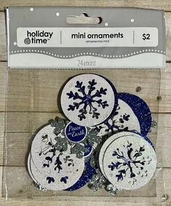 Holiday Time 24 Count Miniature Snowflake Christmas Ornaments Blue White Silver - Picture 1 of 2