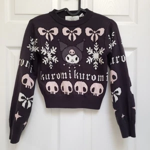 H&M Sanrio Kuromi Gray Kawaii Anime Crewneck Acrylic Pullover Sweater Girls 8/10 - Picture 1 of 4