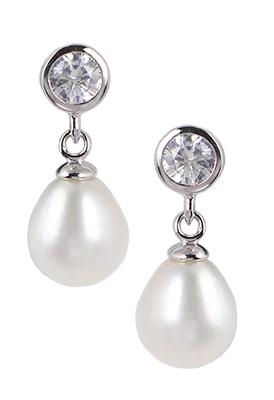 orecchini pendente donna argento rodiato 925 bluamante perla coltivata e zirconi - Immagine 1 di 4