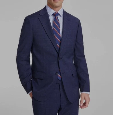 Tommy Hilfiger Wool Blend Navy Blue Plaid Modern-Fit Suit, Men's Size 48L NWOT - Image 1 of 4