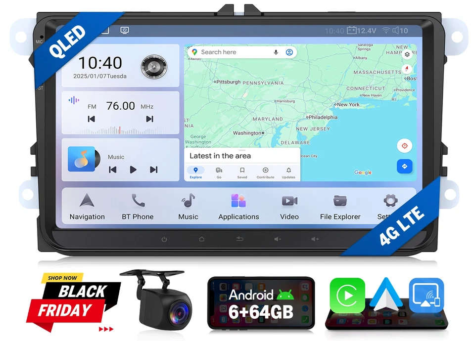 Autoradio 9" Android 13 6GB RAM CarPlay GPS Navi Für VW GOLF 5 6 Touran Polo EOS - Bild 1 von 4