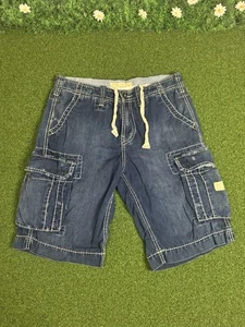True Religion Commander Dark Denim Jean Cargo Drawstring Shorts Y2K Mens Size 34 - Picture 1 of 18