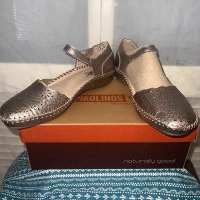 Pikolinos Vallarta 655-1572CL Mary Jane Leather Flats Stone 42 / 12 NIB Spain - Image 1 of 4