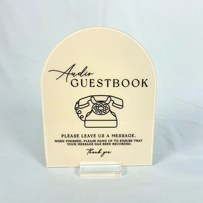 Elegante libro de visitas de audio acrílico Arch por favor déjanos un letrero de mensaje — base transparente Foto 1 de 4
