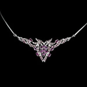 925 Sterling Silber Halskette Oval Rhodolith Granat Natur Edelstein Schmuck - Bild 1 von 14