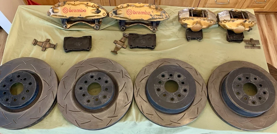 2004 2005 2006 SUBARU WRX STI BREMBO GOLD BRAKE CALIPERS FRONT And Back+ Rotor - Image 1 of 4