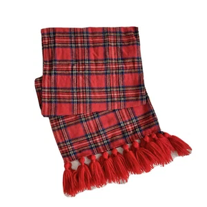 Bufanda vintage Glentex clásica roja borla a cuadros era de los años 40 50 acrílico tejido preppy - Imagen 1 de 6