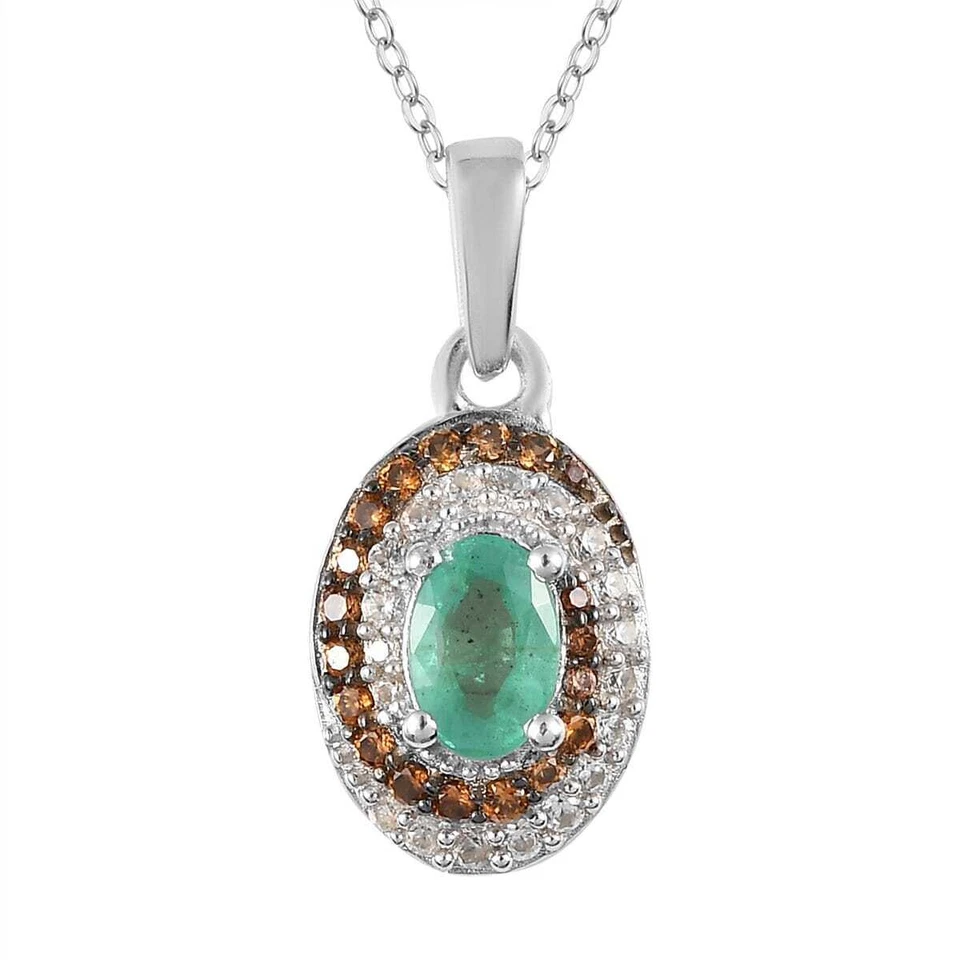 Colgante de esmeralda y circón etíope de 0,85 quilates y cadena de 20" enchapada en platino de ley Foto 1 de 4