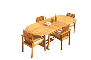 A-Grade Teak 5pc Dining 94 Mas Oval Table Clipper Stacking Arm Chairs Set Patio - Picture 1 of 6