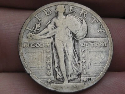 1919 D Silver Standing Liberty Quarter, Denver, Good/VG Details - Image 1 of 4