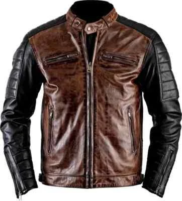 Men's Sheepskin Café Racer Leather Jacket, Handmade Vintage Retro Aviator Jacket - Image 1 of 3