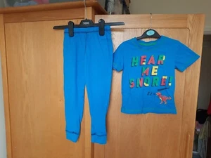 Boys 3-4 Years Studio Pyjama Set Blue Dinosaur Hear Me Snore 100% Cotton - Picture 1 of 13