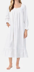 Nwt Eileen West White 100% Cotton Flannel EMBROIDERED Long Ballet Nightgown XL - Picture 1 of 6