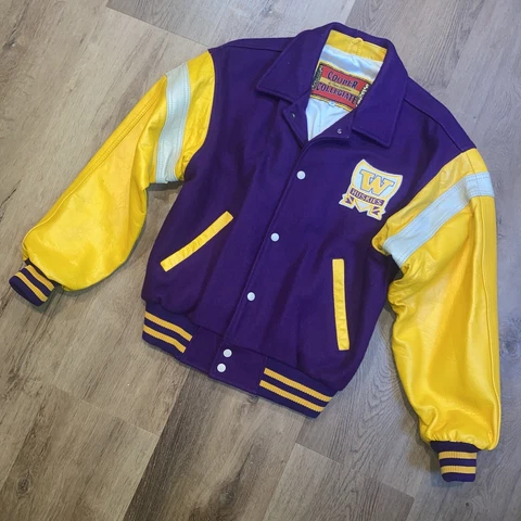 Washington Huskies Jacket Letterman Coat vtg UW Leather Wool Mens SMALL Cover