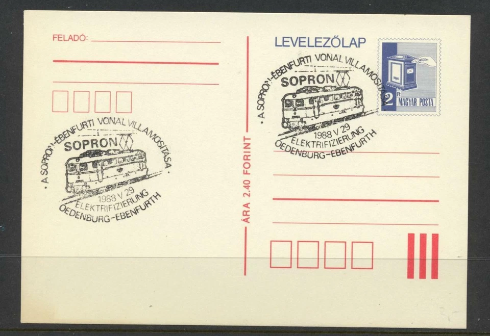 Hungría 1988 Tarjeta Postal Papelería Ferroviaria Electrificación Sello de Mano Foto 1 de 1
