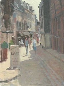 DIPINTO ORIGINALE MICHAEL RICHARDSON ""La Rue de Eugene Boudin Honfleur"" Francia" - Foto 1 di 1