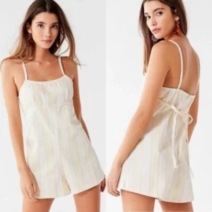 BDG Yellow Striped Strappy Cotton Denim Playsuit Romper | Women's 8 - Picture 1 of 4