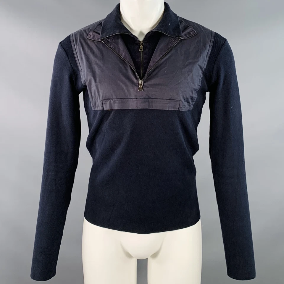 PRADA Size M Navy Cotton Layered 1/4 Zip Pullover - Image 1 of 4