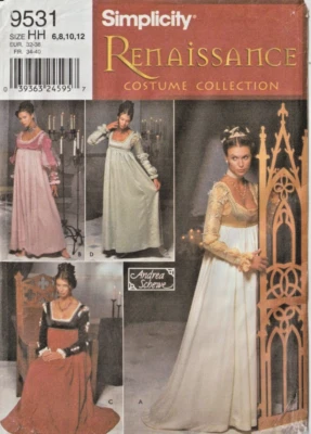 MISSES' RENAISSANCE GOWNS Historical- Simplicity 9531 (Sz 6- 12) Vintage - OOP - Image 1 of 2